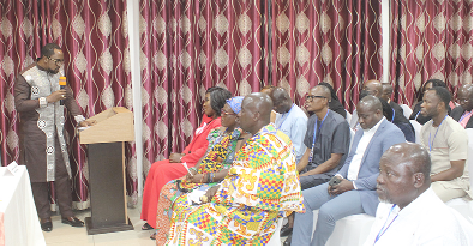  Prof. Hugh K. Aryee, newly commissioned Country Director, Ghana, United International Peace and Governance Council, addressing the induction ceremony. Picture: ERNEST KODZI